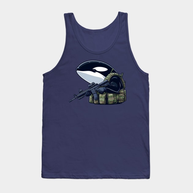 Tactical Orca Majesty Tee: Where Strength Meets Oceanic Elegance Tank Top by Rawlifegraphic